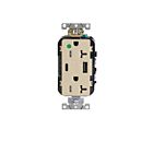 Leviton T5833-HGI Chargeur USB duplex 20A125V de prise A-C de catégorie hospitalière de combinaison en ivoire 