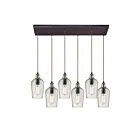 Suspendu multiple ELK Home Hammered Glass Configurable 10331-6RC-CLR 360W 6 lumières bronze huilé