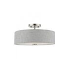 Livex Lighting Dakota 46743-91 3-Lumières 180W Nickel brossé avec des accents blancs brillants Plafonnier Semi Encastré