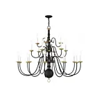 Livex Lighting 5015-04 Williamsburg 22-lumières 880W Noir avec accents en laiton antique Lustre